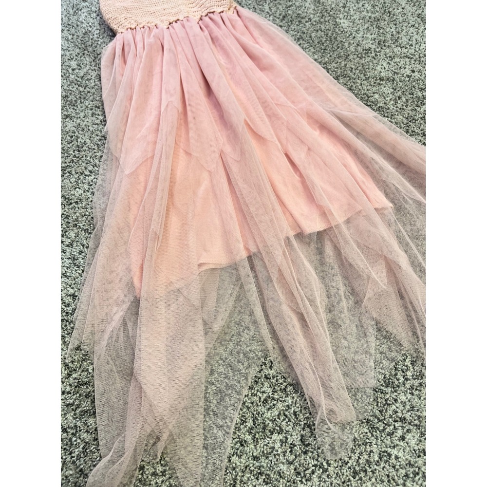 MiLady Italy Pink Crochet Tulle Maxi Dress Spaghetti Strap Fairycore Boho 48in - Picture 6 of 13